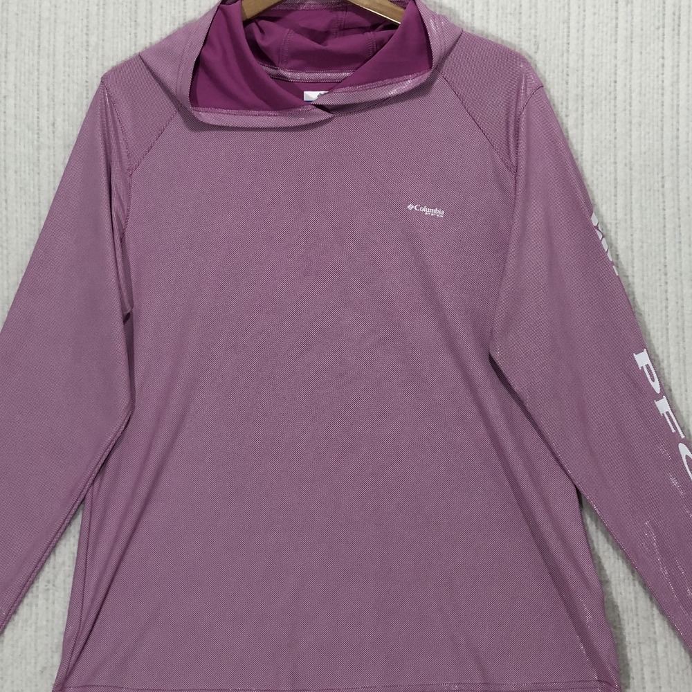 Columbia PFG Tidal Tee Heather Hoodie Womens Large Purple Sun Shirt XL4954
